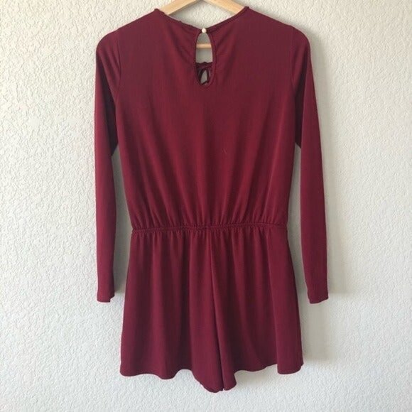 One Clothing Red Long Sleeve Lace Up Romper S - Picture 2 of 4